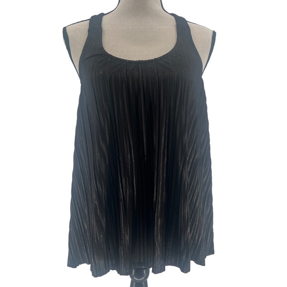 Weavers Tank Top M Pleated‎ Racerback Black Bow Casual Y2K Clubbing Whimsigoth - Picture 1 of 10